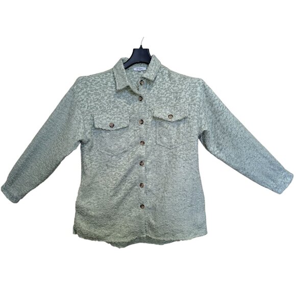 Polargram Textured Button Up Shacket Womens M Green Long Sleeve (Flaw) - Picture 1 of 7